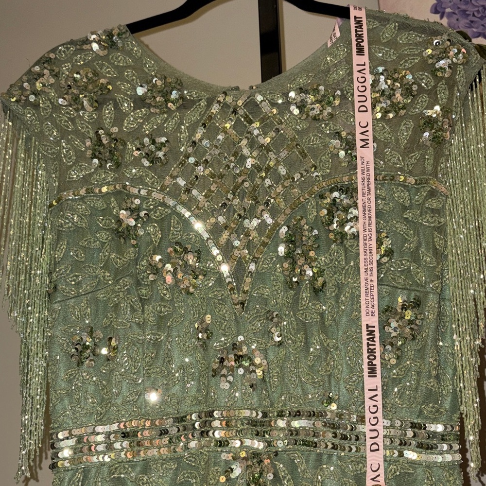 Mac Duggal High Neck Beaded Fringe Fitted Gown Size 10 - Picture 16 of 17